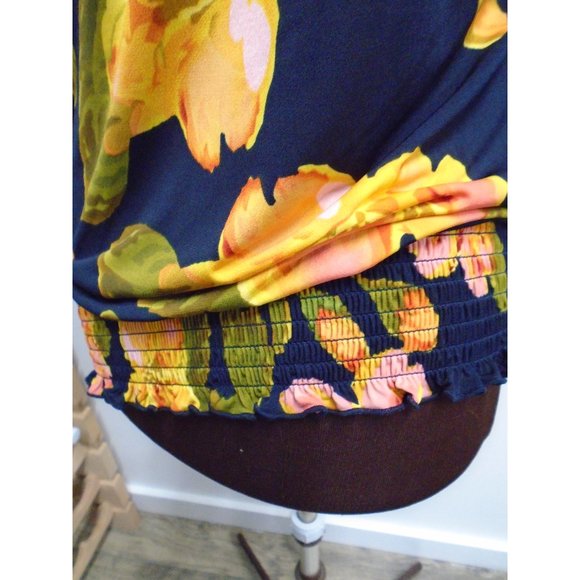 NWT CROSBY WOMENS SMOCKED HALTER TANK TOP NAVY HIBISCUS MEDIUM - Picture 7 of 7